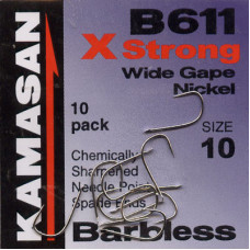 Kamasan B611 X Strong Barbless Match Wide Gape Nickel Hook Size 10