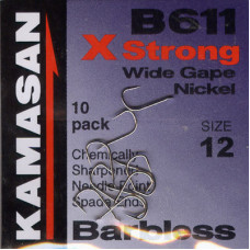 Kamasan B611 X Strong Barbless Match Wide Gape Nickel Hook Size 12