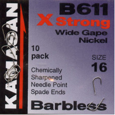 Kamasan B611 X Strong Barbless Match Wide Gape Nickel Hook Size 16