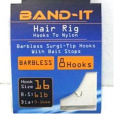 Band-it barbless hair rig hooks to nylon Size 16 (BAN123)